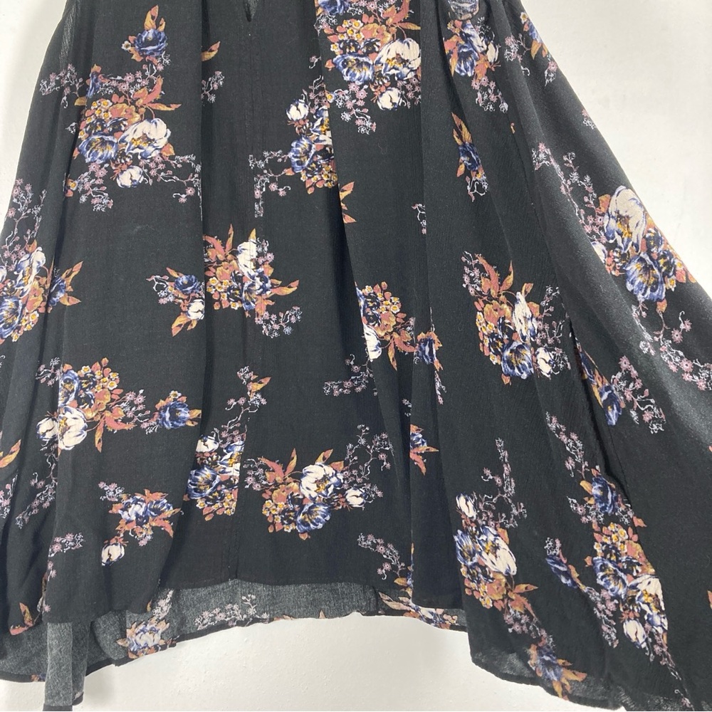 Free People Mini Dress Womens M Black Sleeveles Trapeze Floral Swing Boho - Picture 8 of 14